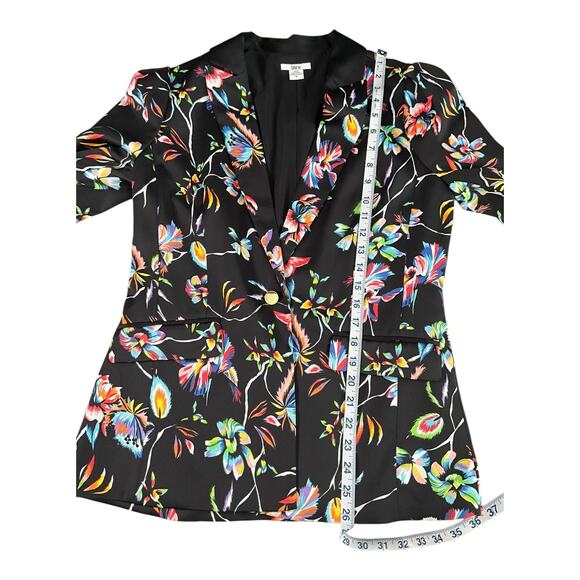 Bar III Black Floral Blazer Size 6 | One Button Silk Feel Statement Jacket - Picture 9 of 10